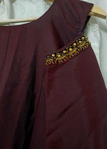 Elegant Maroon Cold Shoulder Gown