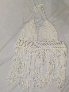 Off White Crochet Bikini Cover Up Top