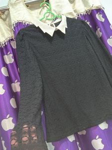 Vintage Black Textured Collared Top