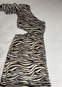 Zebra Print One Shoulder Mini Dress