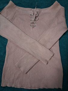 Ribbed Knit Lace-Up Long Sleeve Top