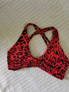 Vibrant Red Leopard Print Bikini Top