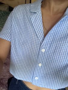Blue Gingham Cropped Shirt