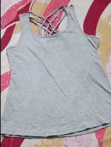 Gray Criss-Cross Strap Tank Top