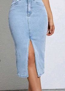Light Wash Denim Maxi Skirt with Slit