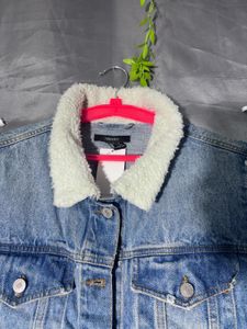 forever 21 Denim Jacket with Sherpa Sleeves
