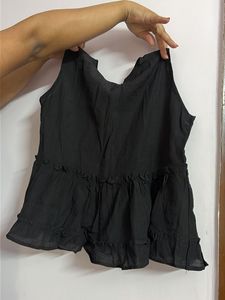 Black Sleeveless Ruffle Top