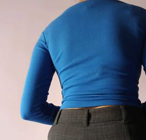 Amisu Blue Ribbed Square Neck Top