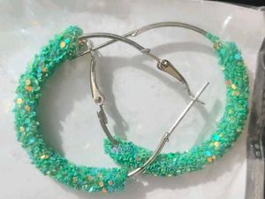 Sparkling Teal Hoop Earrings