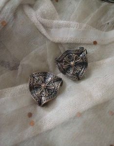 Brass mid size Silver Tone Cuff earrings
