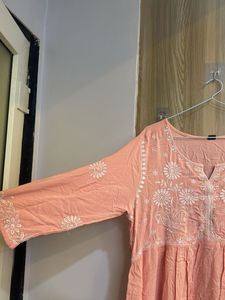 Peach Embroidered Casual Dress