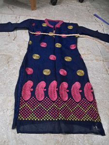 Elegant Navy Blue Embroidered Kurta