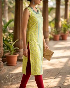 Vibrant Yellow Indian Kurti Top