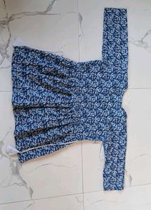 Blue Floral Print Cotton trending short Kurta