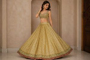 Handstitched Beautiful Golden Lehenga Skirt ✨