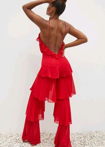 Red Flare Jumpsuit Dress