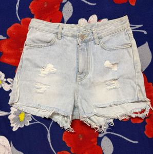 Light Wash Ripped Denim Shorts