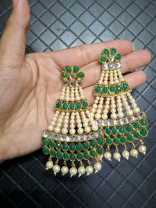 Exquisite Green Pearl Chandelier Earrings