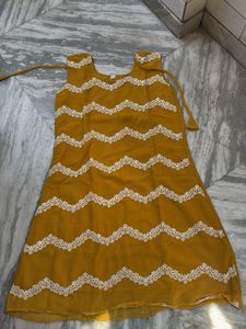 Stylish Mustard Kurta with White Embroidery