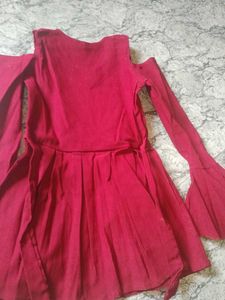 Maroon Cold Shoulder Dress with Bow Accent
