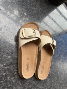 Stylish Cream Buckle Slides