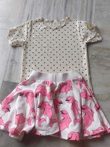 Cute Polka Dot Top & Dolphin Skirt Set
