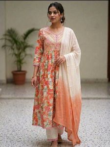 Floral Print Kurta Set with Dupatta