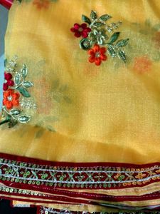 Embroidered Yellow Saree