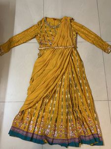 Vibrant Yellow saree style dress