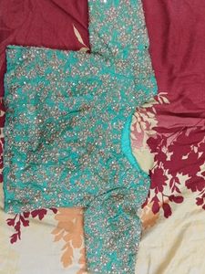 Exquisite Embroidered Teal Saree blouse only
