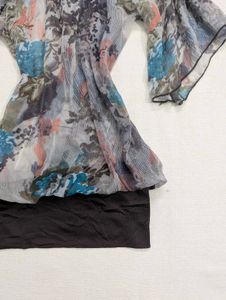 Y2K Sheer Printed Flutter Sleeve Top