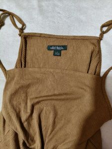 Trendy Beige Ribbed Cami Top + Blue Wide Leg Cargo