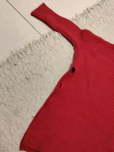 Red Asymmetric Knit Top (Poncho Style)