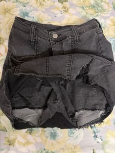 Stylish Grey Denim Mini Skirt with inbuilt shorts