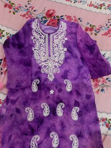 Purple Tie-Dye Kurta with White Embroidery