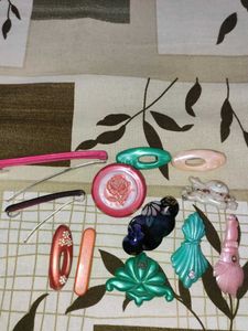 Vintage Hair Clips (2) &amp; (10) Saree Brooches