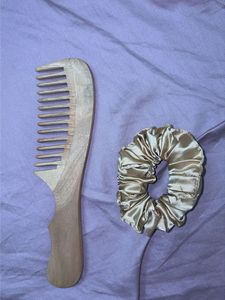 Wooden Wide Tooth Comb and satin scrunchie