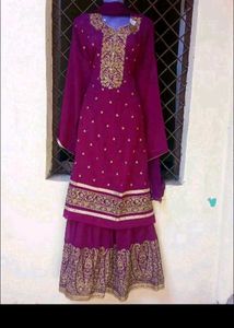 Unstitched Purple Embroidered garara Suit