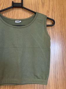 Olive Green Sleeveless Crop Top