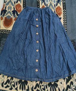 Denim Button-Front Skirt