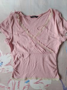 Cute Pink Lace Trimmed Top