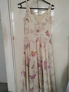 Cream Butterfly Print Summer Dress
