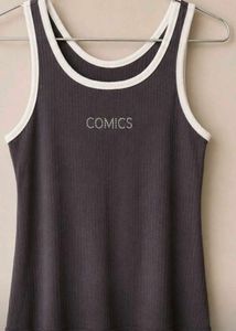 Ribbed Tank Top with "COMICS" Graphic