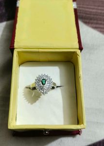 Pure Silver Stunning Emerald &amp; Diamond Ring