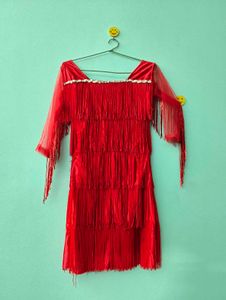 Retro Red Fringe Party Dress