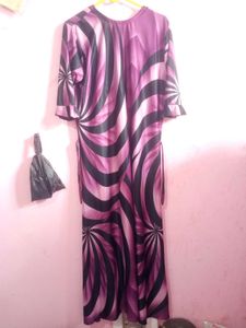 Purple Swirl Print Satin Night gown