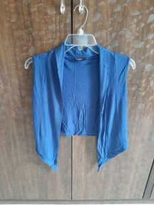 Blue Sleeveless Open Front Cardigan