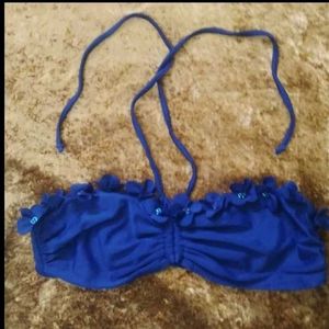 navy blue Floral Bikini Top