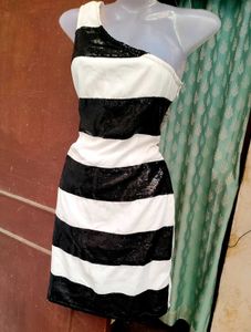 Striped One-Shoulder Sequin Bodycon Dress