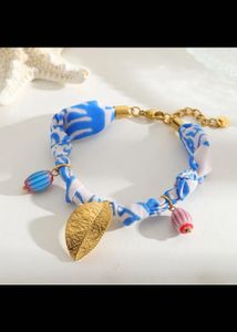 Boho Blue & White Bracelet with Charms